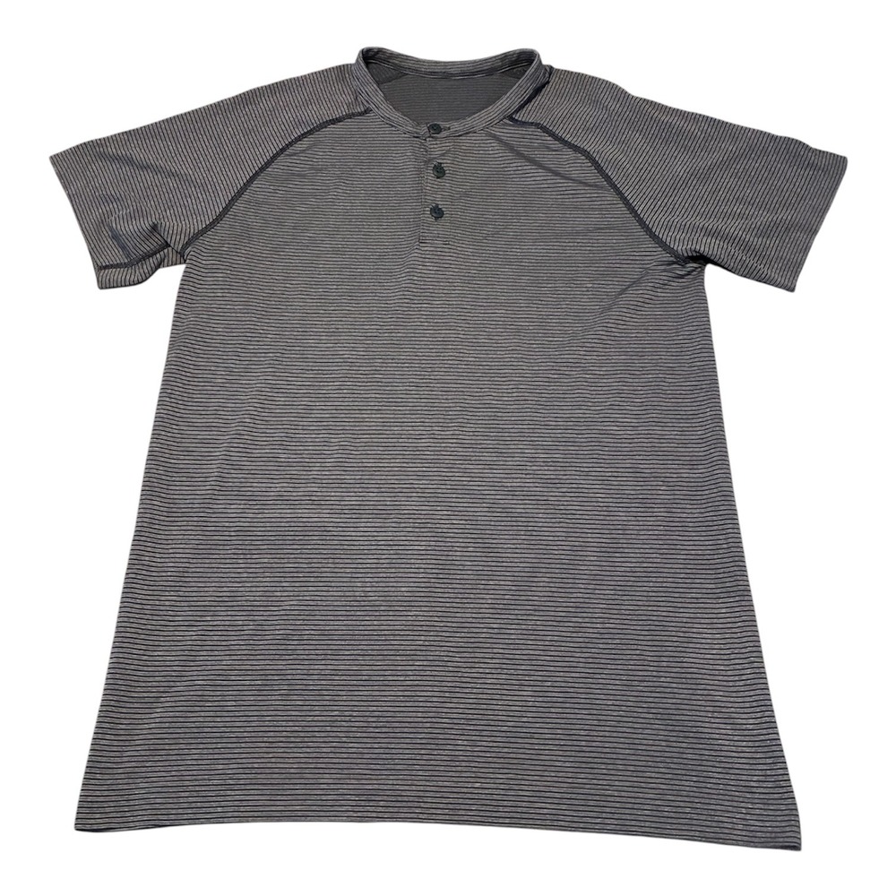 Lululemon Mens Blue Striped Short Sleeve Henley Activewear Top Large